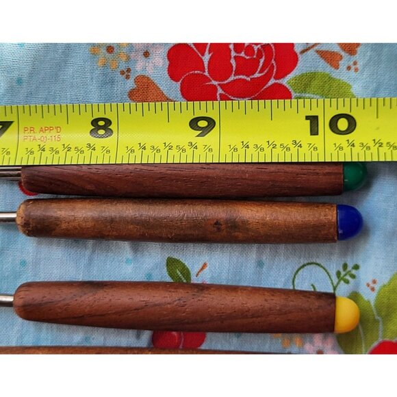 Oster Fondue Forks Stainless Steel MCM Wood Handle Color Dot 4each Vintage Japan - Picture 7 of 7